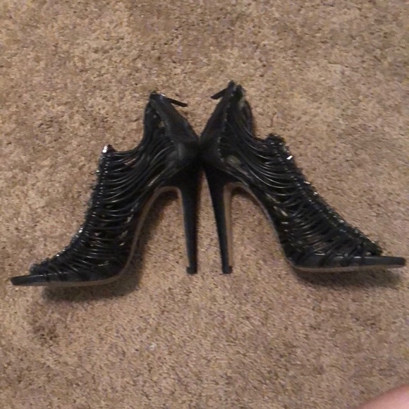 Sam Edelman Rhinestone Size 7 Strappy Black heel - Picture 2 of 8